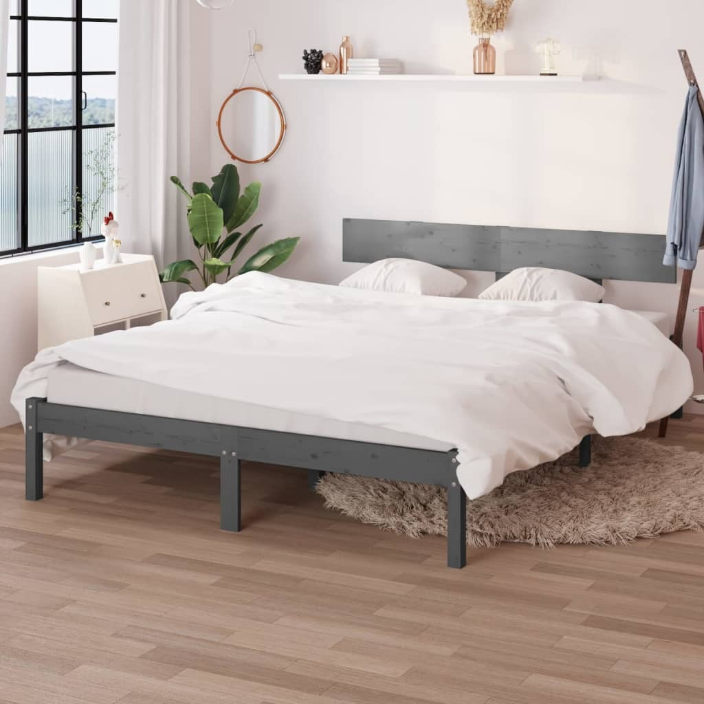 Bed Frame Grey Solid Wood Pine 120x200 cm Small Double