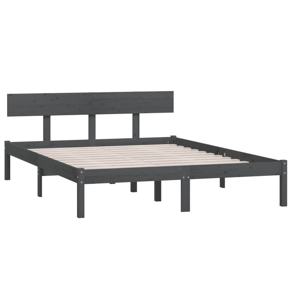 Bed Frame Grey Solid Wood Pine 120x200 cm Small Double