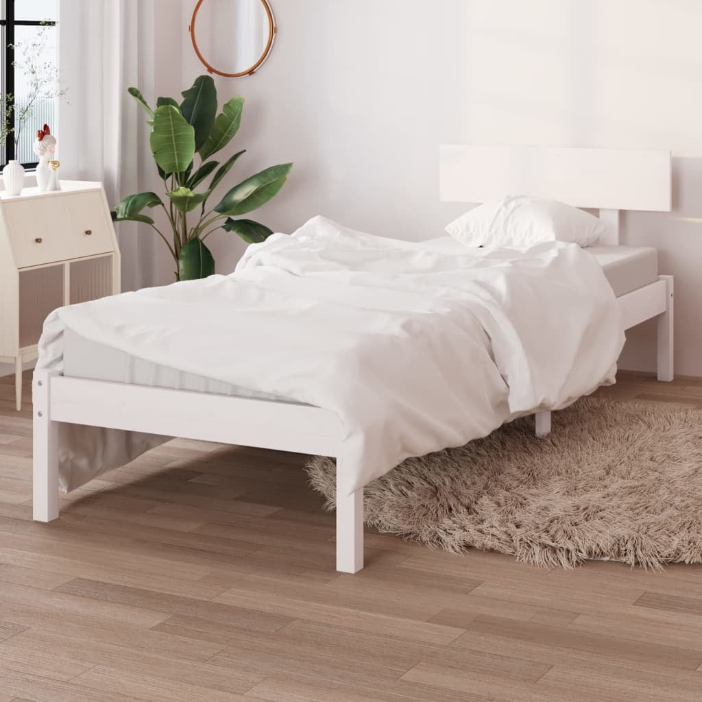 Bed Frame White Solid Wood Pine 100x200 cm