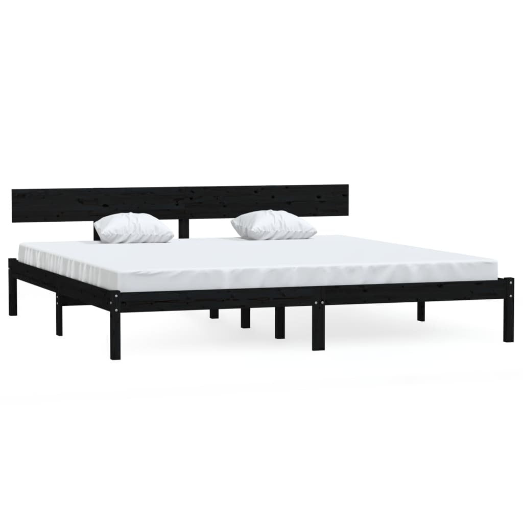 Bed Frame Black Solid Wood Pine 180x200 cm 6FT Super King