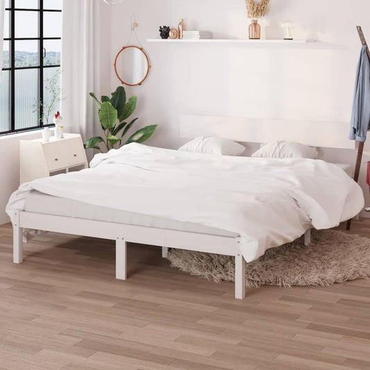 Bed Frame White Solid Wood Pine 160x200 cm
