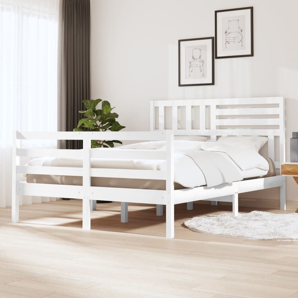 Bed Frame White Solid Wood 140x190 cm