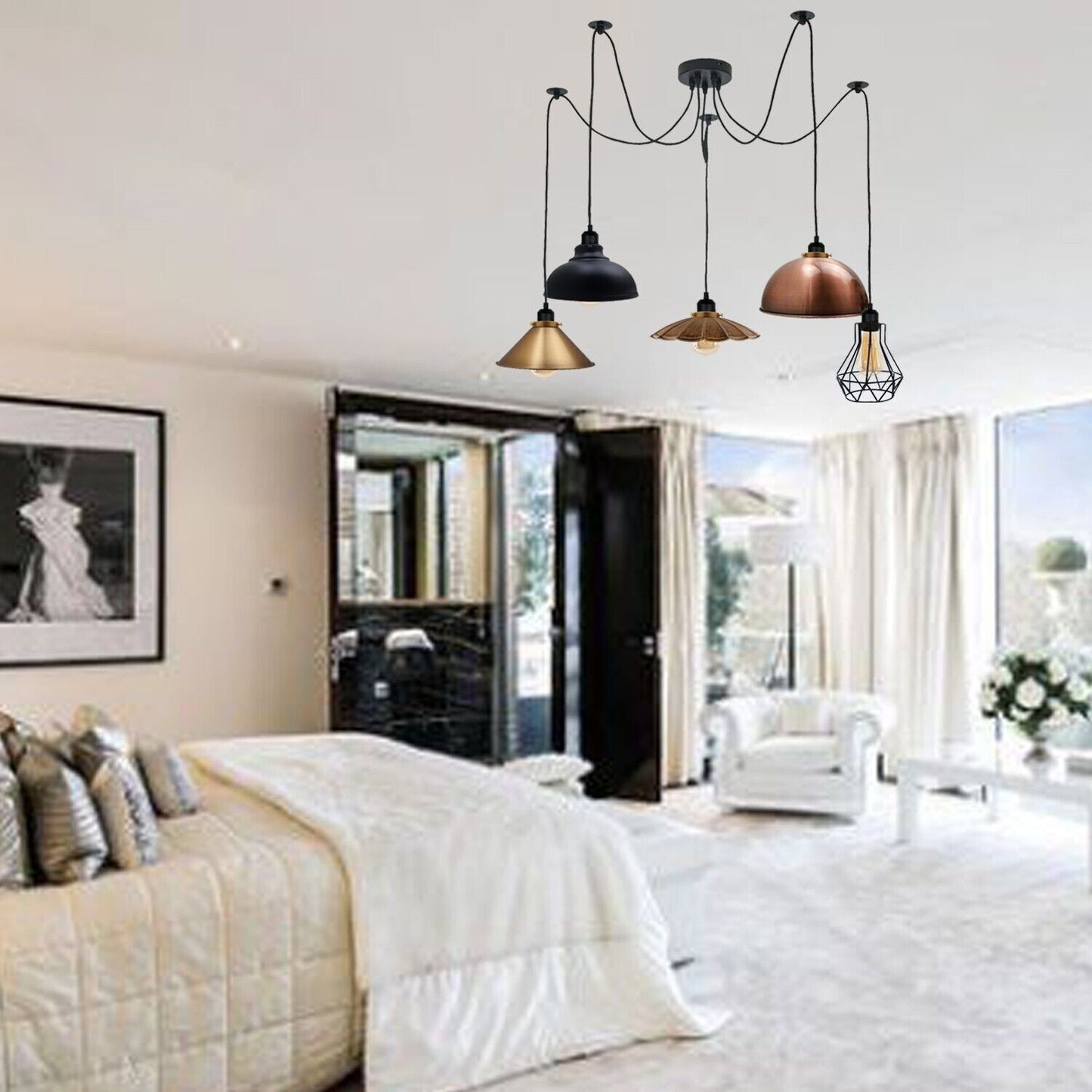 Retro Vintage Chandelier Ceiling Spider Light Industrial Pendant 5 Way DIY Lamp