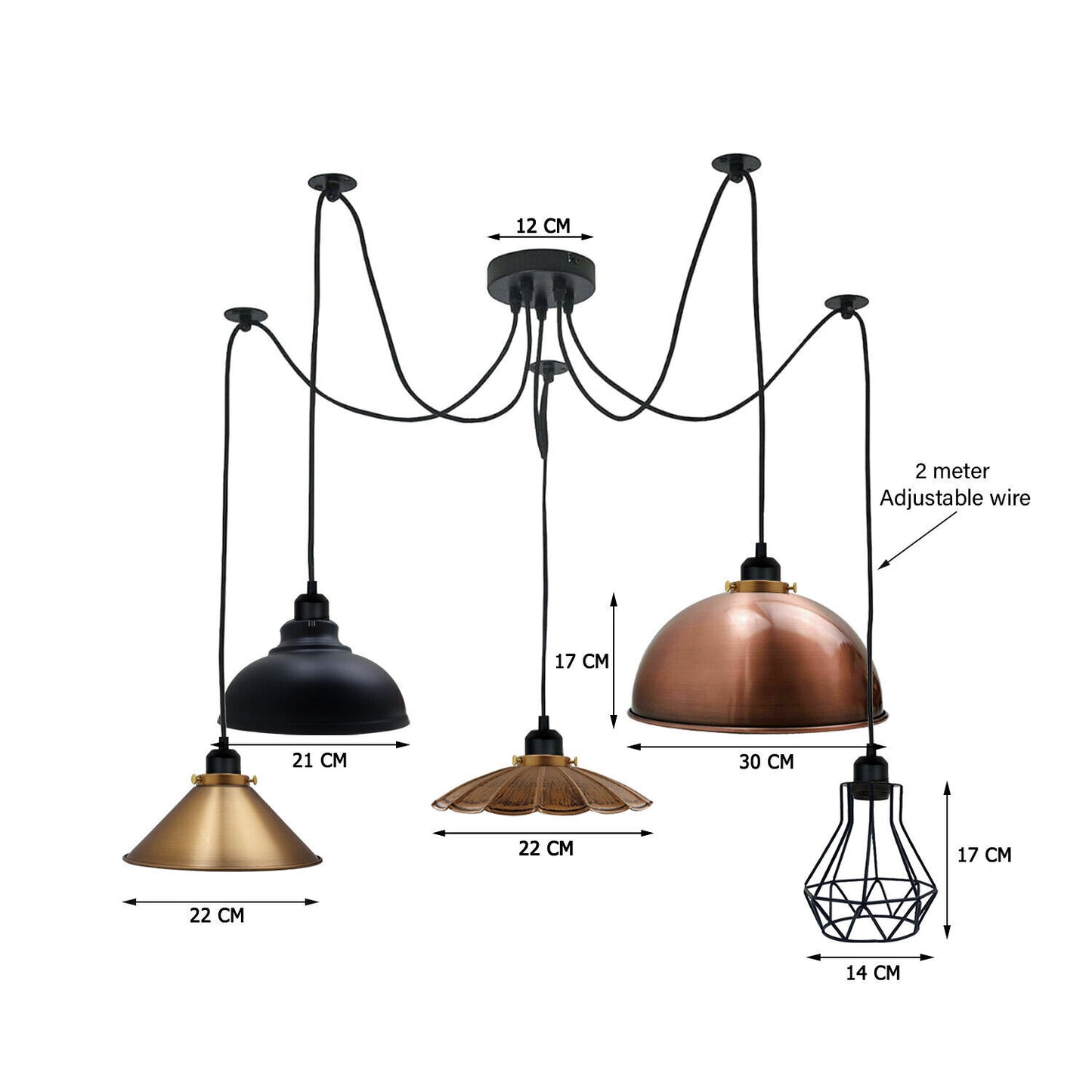 Retro Vintage Chandelier Ceiling Spider Light Industrial Pendant 5 Way DIY Lamp