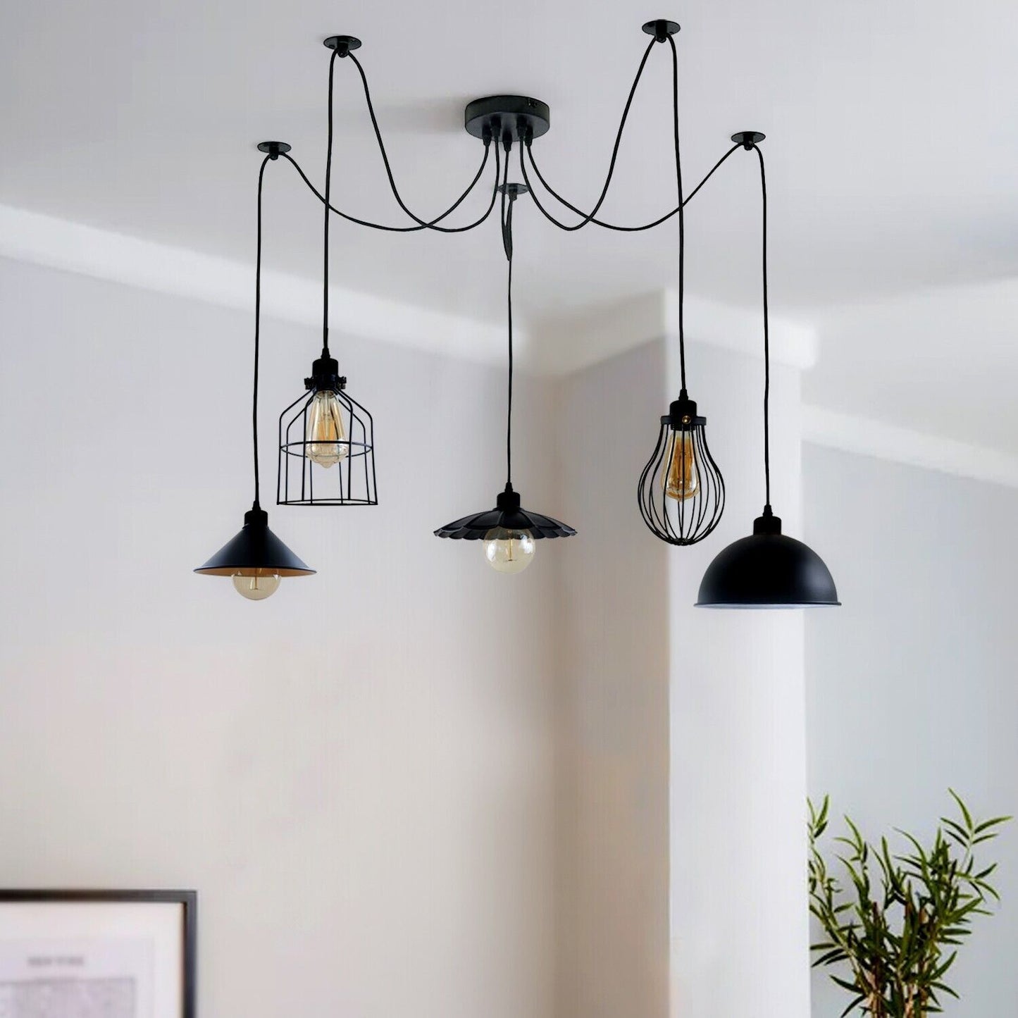 5Way Vintage Industrial Ceiling Lamp Shade Chandelier Retro Spider Pendant Light