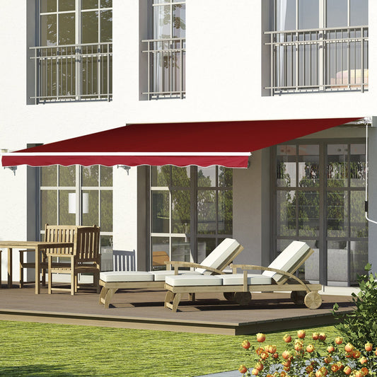 Manual Retractable Sun Shade Patio Awning Deck Canopy Shelter, 2.5mx2m-Dark Red