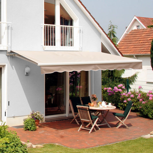 2.5x2 m Manual Retractable Awning-Beige Canopy/White Frame