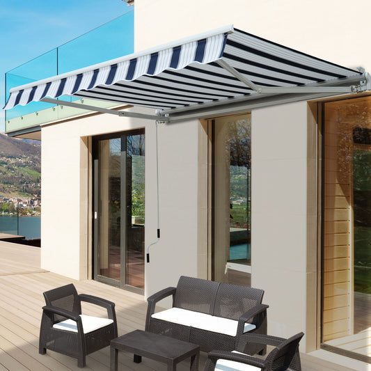 Retractable Awning, 2.5x2 m-Blue/White Strips