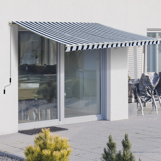 Manual Retractable Awning, 3.5x2.5 m-Blue/White
