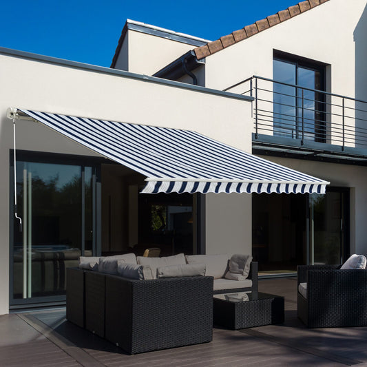 Manual Retractable Awning, size (3m x 2.5m)-Blue/White