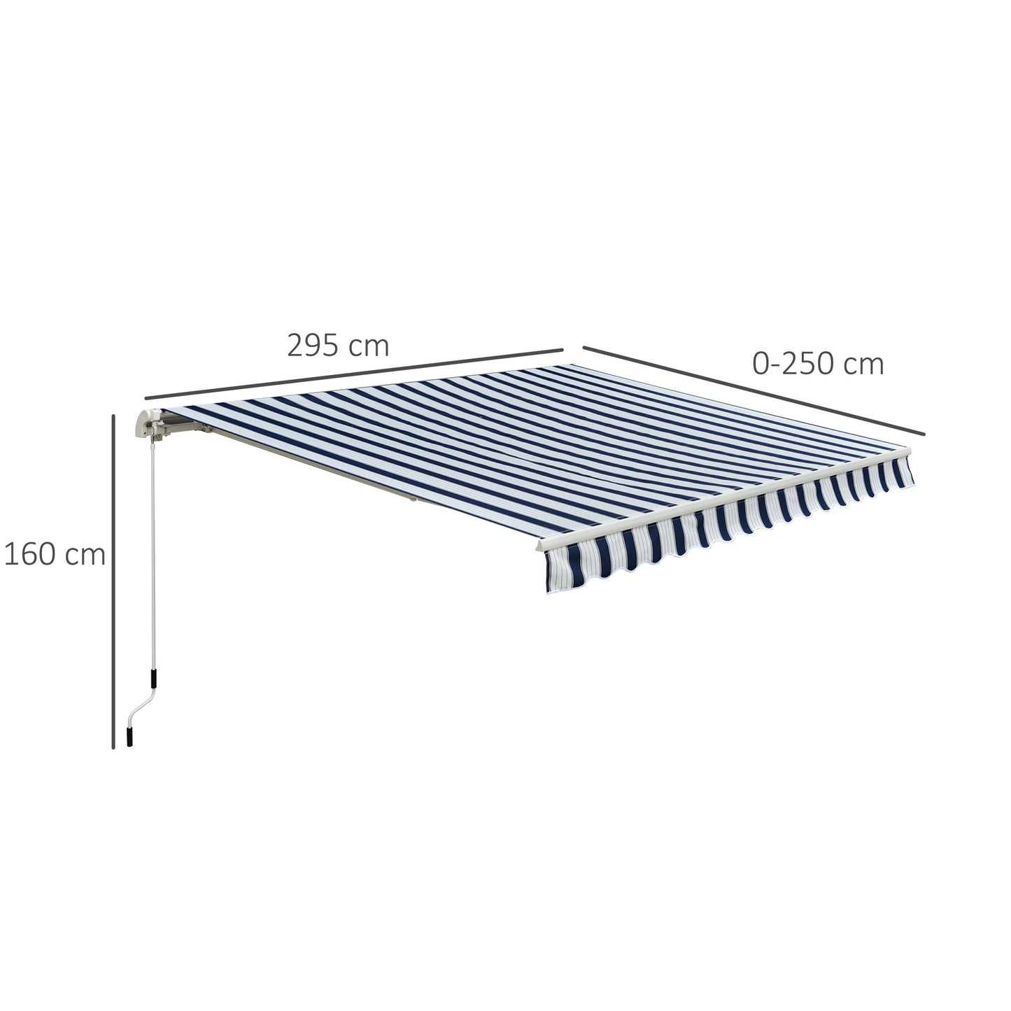 Manual Retractable Awning, size (3m x 2.5m)-Blue/White