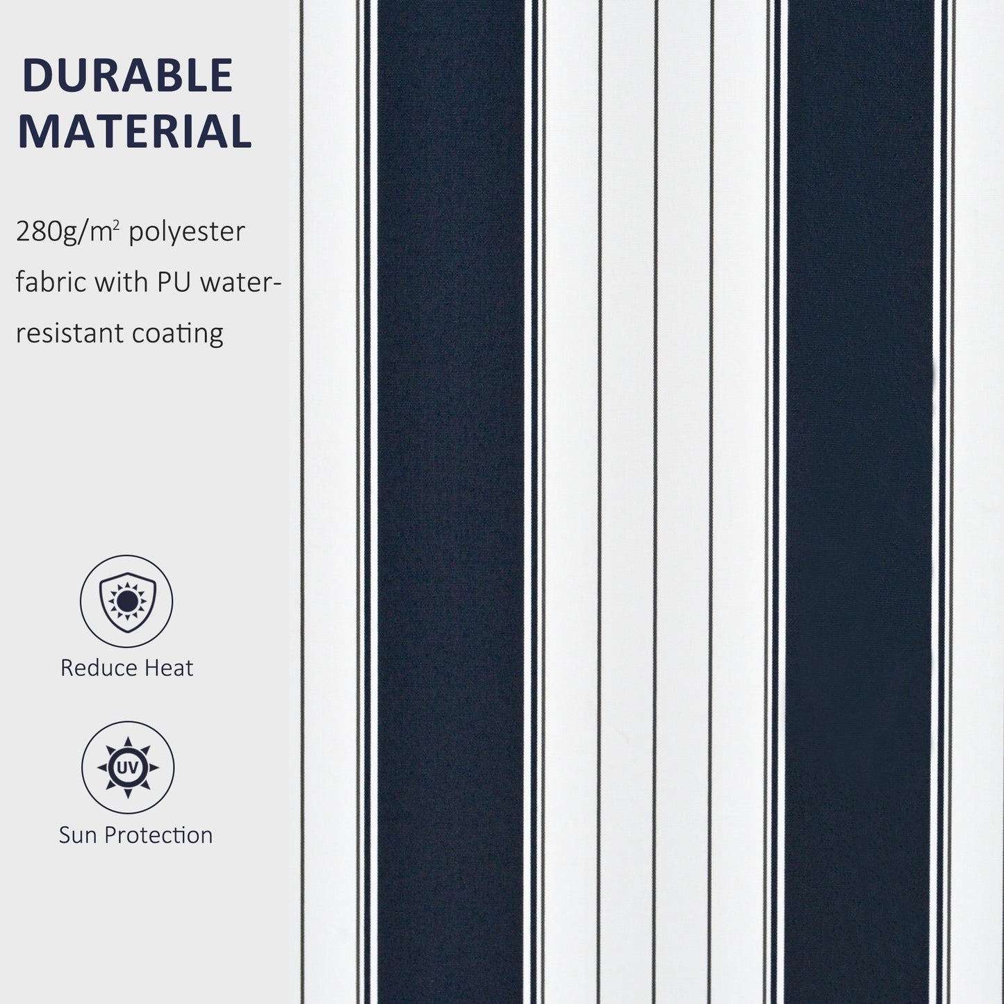 Manual Retractable Awning, size (3m x 2.5m)-Blue/White