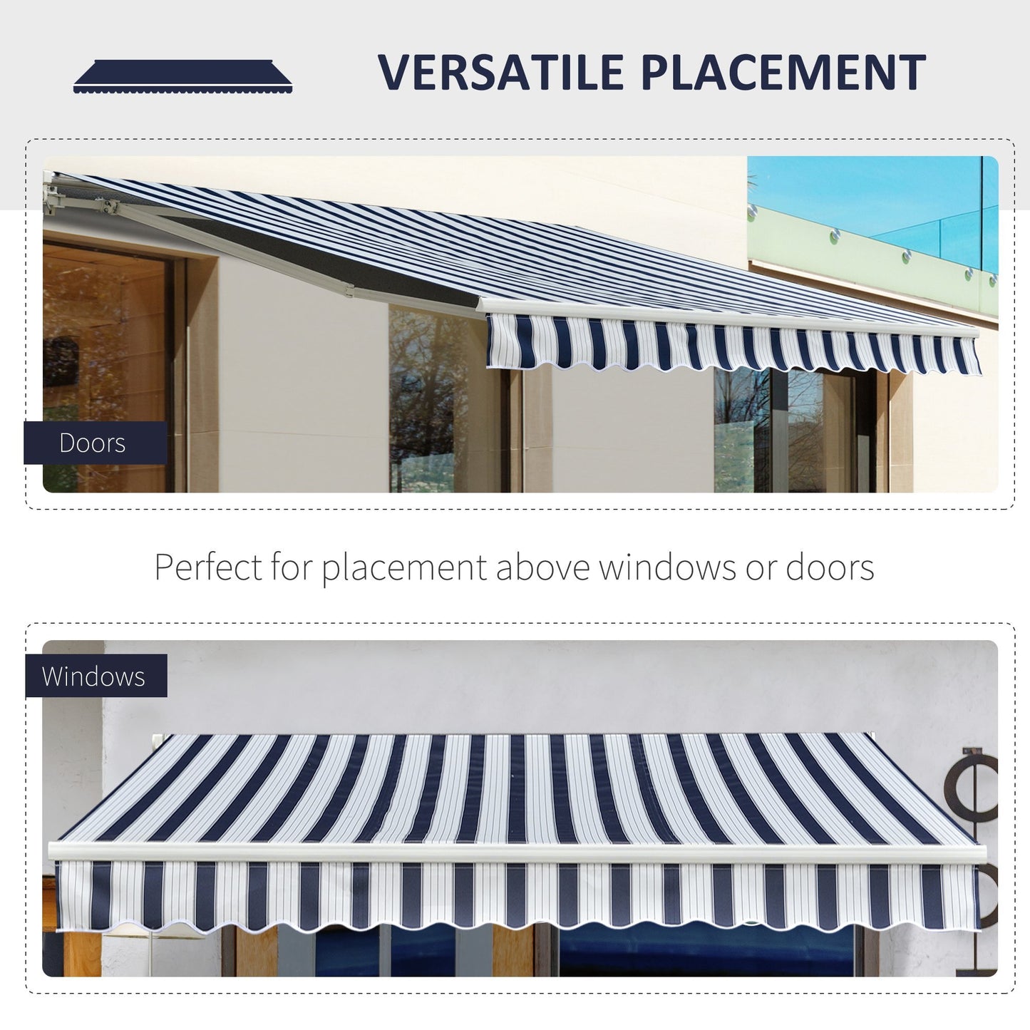 Manual Retractable Awning, size (3m x 2.5m)-Blue/White