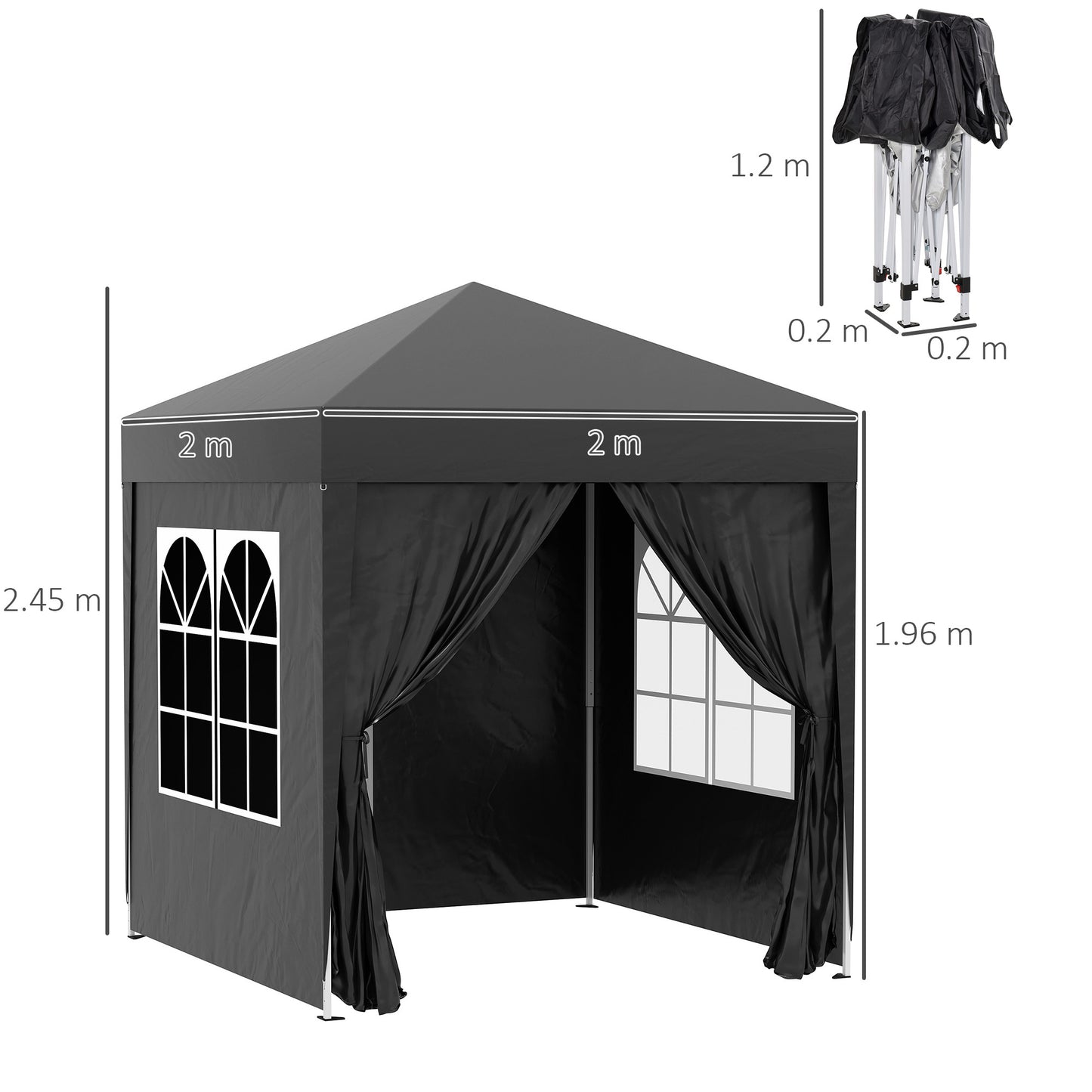 2mx2m Pop Up Gazebo Party Tent Canopy Marquee with Storage Bag Black