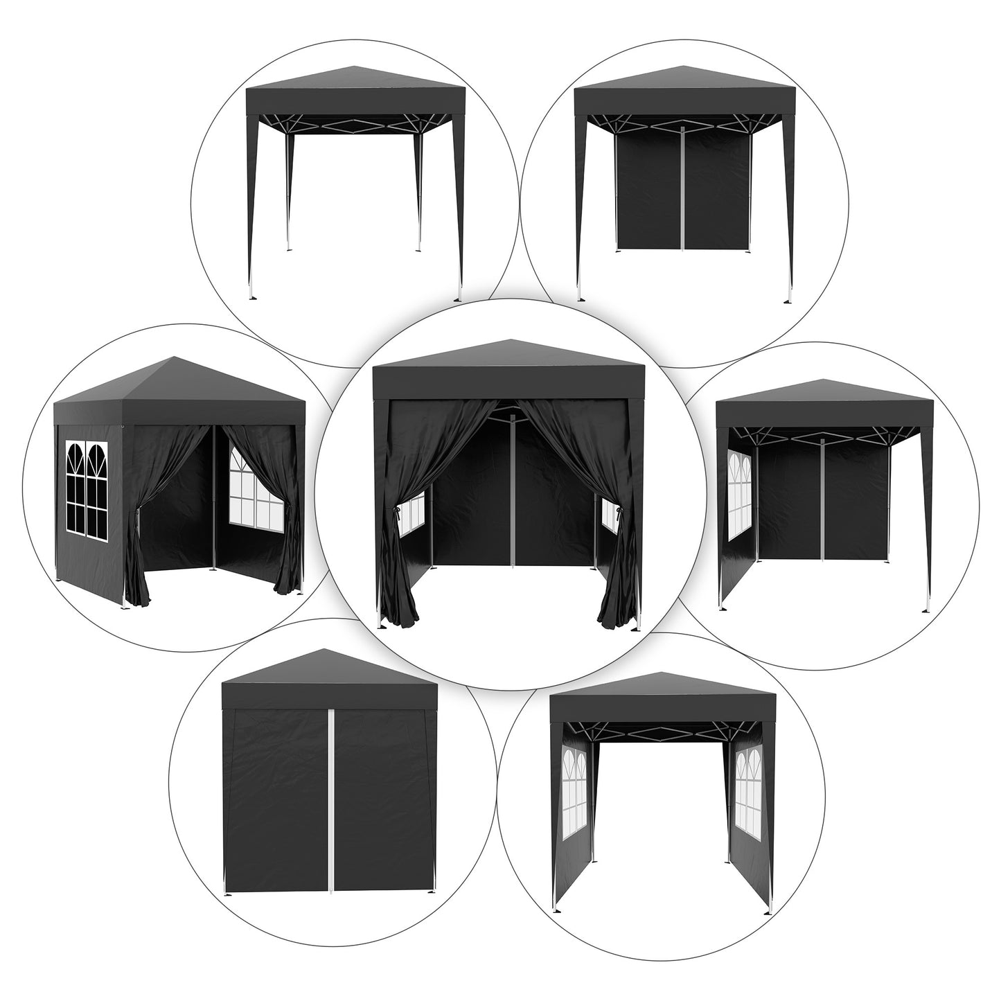 2mx2m Pop Up Gazebo Party Tent Canopy Marquee with Storage Bag Black