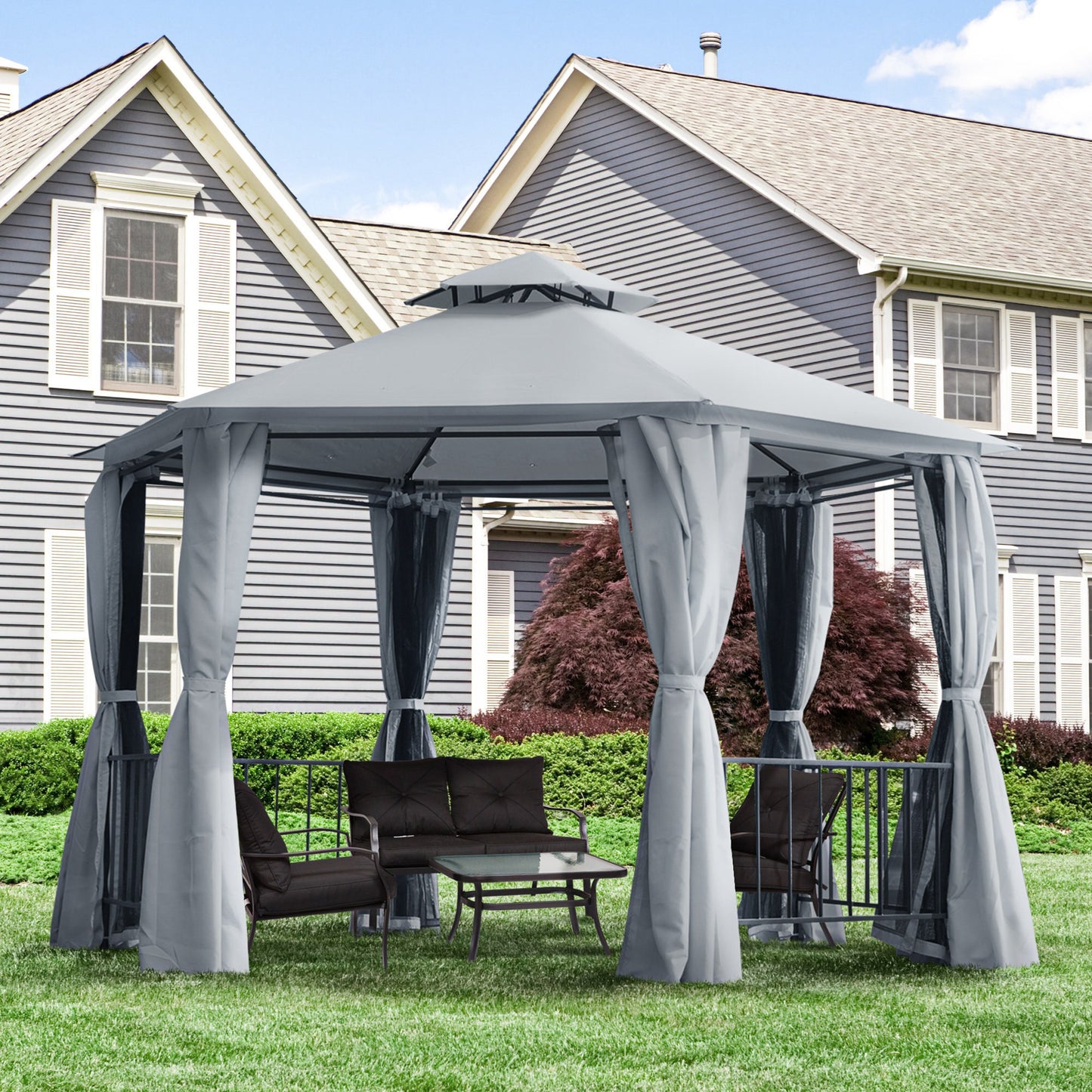 3 x 3(m) Gazebo Canopy 2 Tier Patio Shelter Steel for Garden Grey