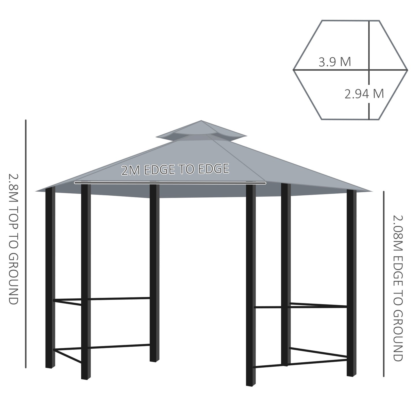 3 x 3(m) Gazebo Canopy 2 Tier Patio Shelter Steel for Garden Grey