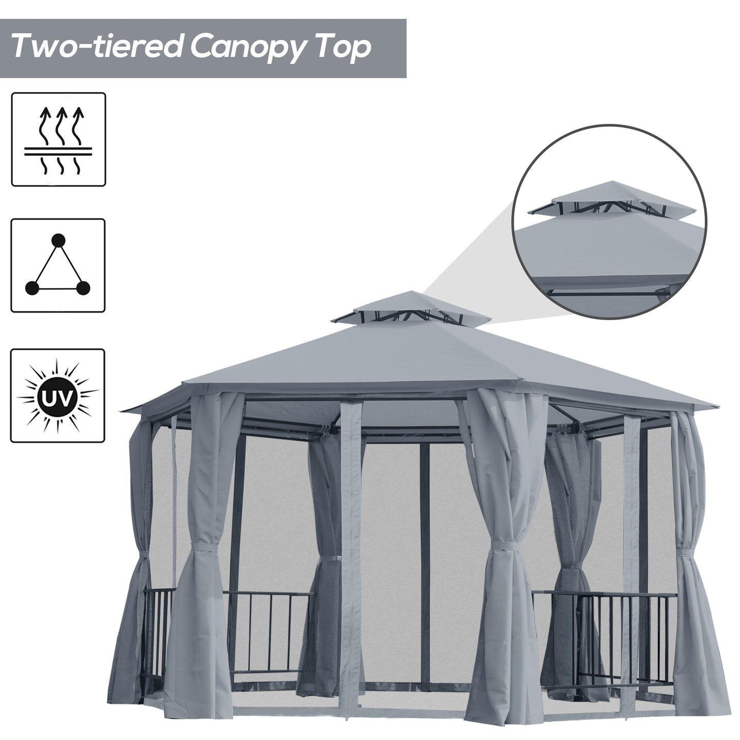 3 x 3(m) Gazebo Canopy 2 Tier Patio Shelter Steel for Garden Grey