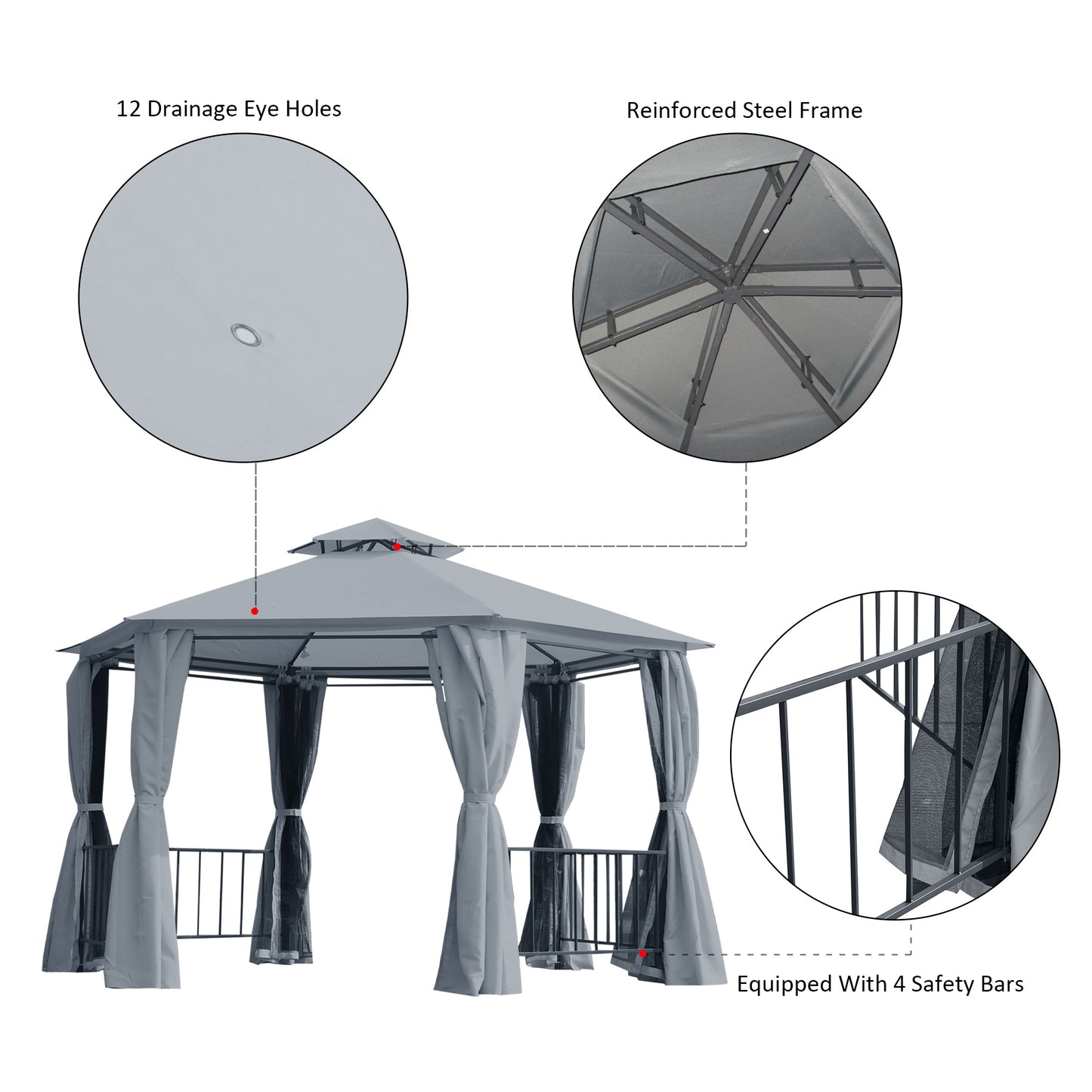 3 x 3(m) Gazebo Canopy 2 Tier Patio Shelter Steel for Garden Grey