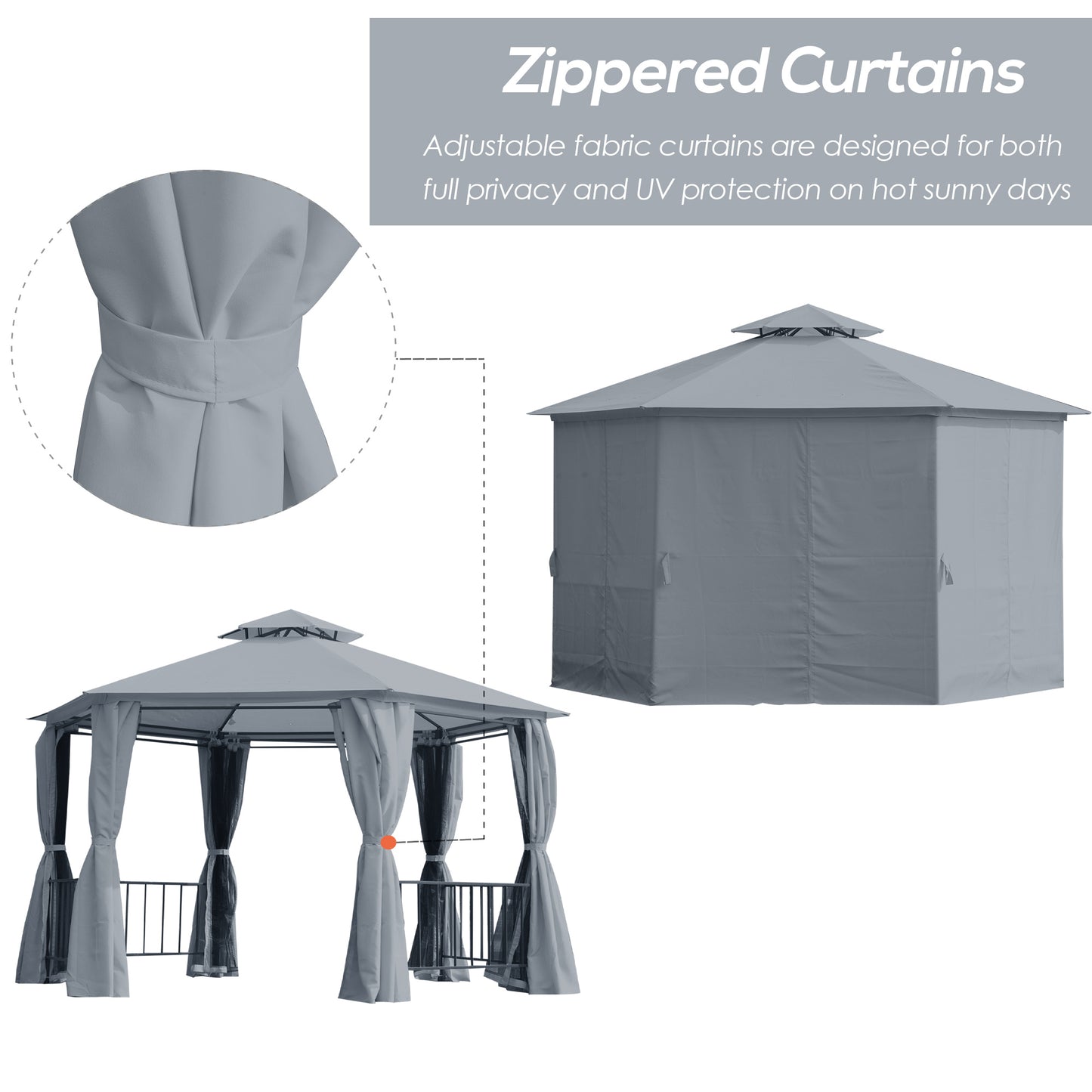 3 x 3(m) Gazebo Canopy 2 Tier Patio Shelter Steel for Garden Grey