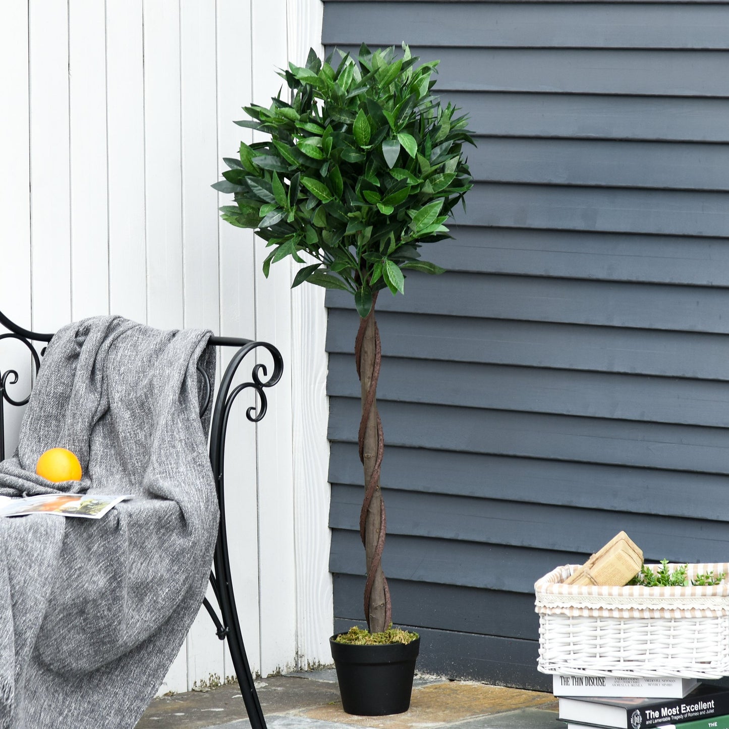 Set Of 2 120cm Artificial Bay Laurel Topiary Trees w/ Pot Fake