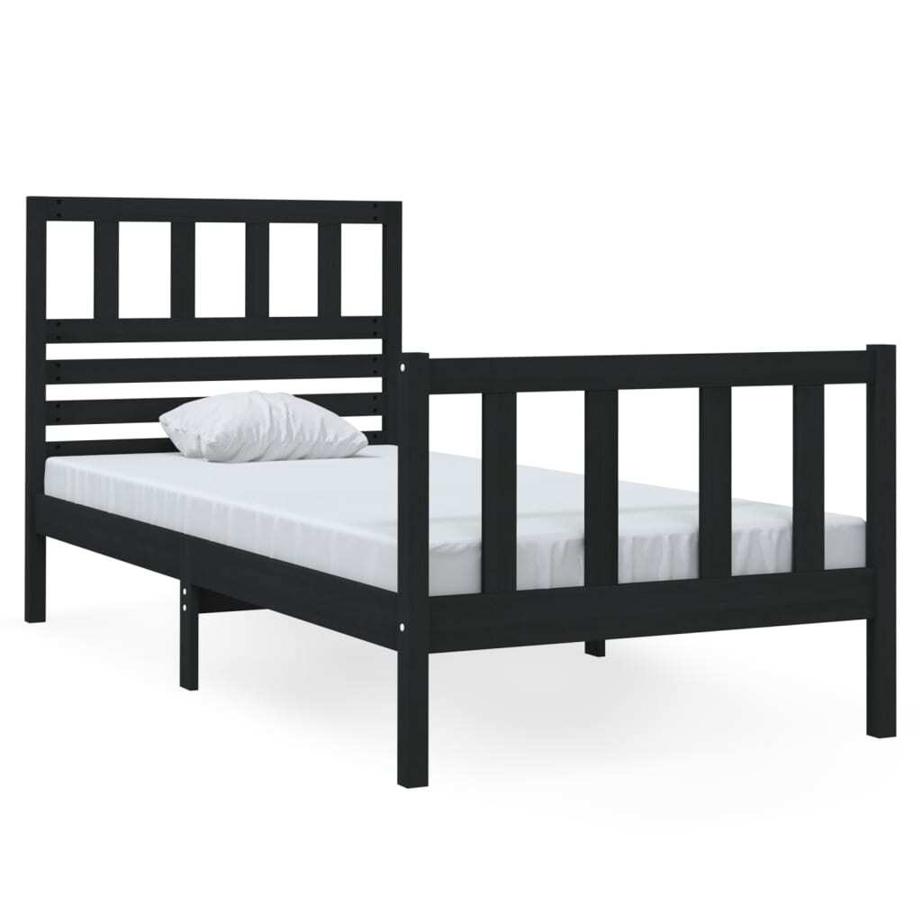 Bed Frame Black Solid Wood 75x190 cm 2FT6 Small Single