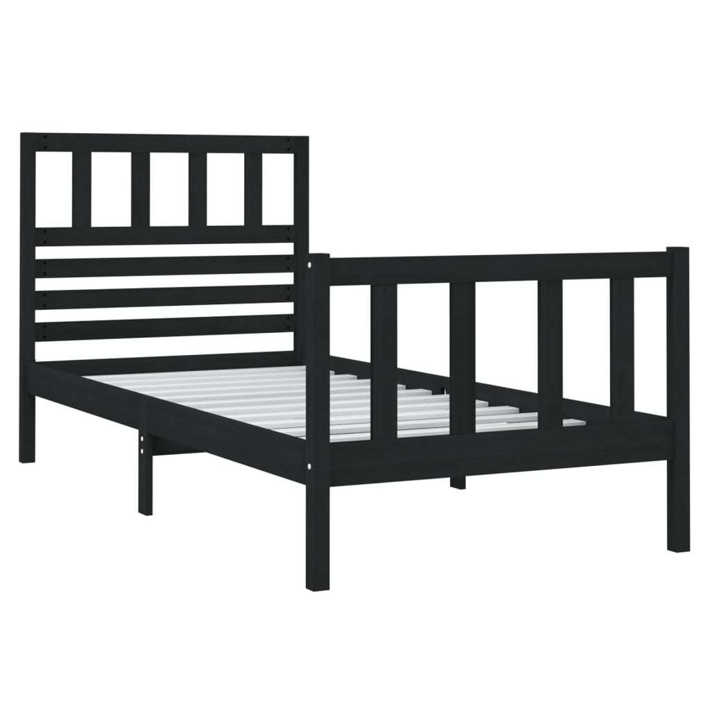 Bed Frame Black Solid Wood 75x190 cm 2FT6 Small Single
