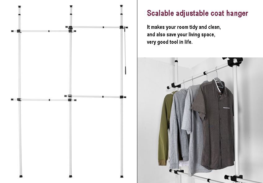 Double Telescopic Wardrobe Organiser Hanging Rail Clothes Rack Adjustable Storage Shelving