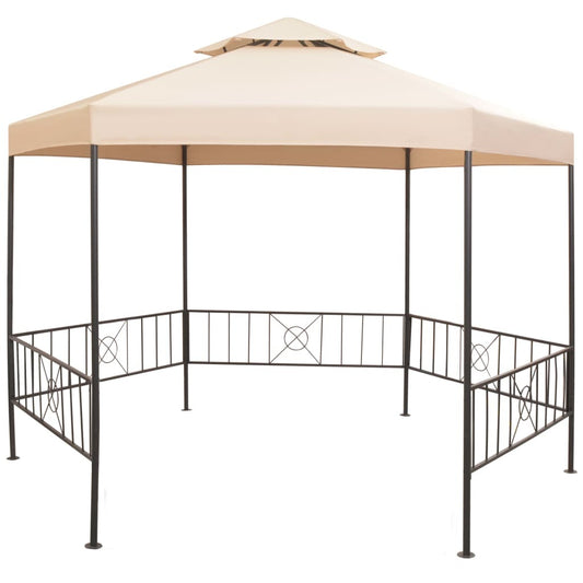 Garden Marquee Gazebo Pavilion Tent Hexagonal Beige 323x265 cm