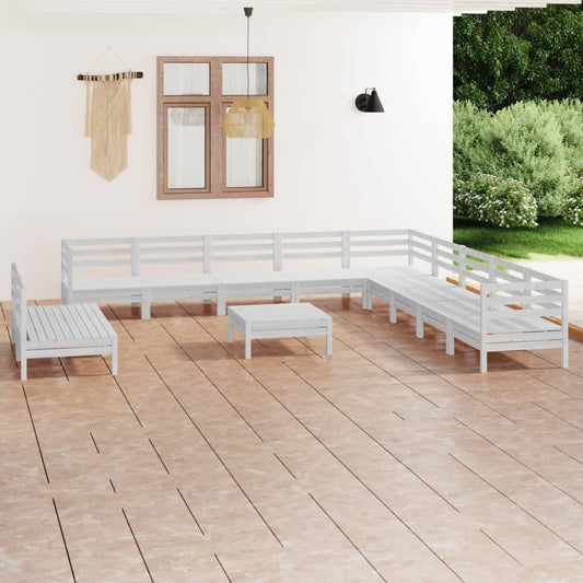 12 Piece Garden Lounge Set Solid Pinewood White