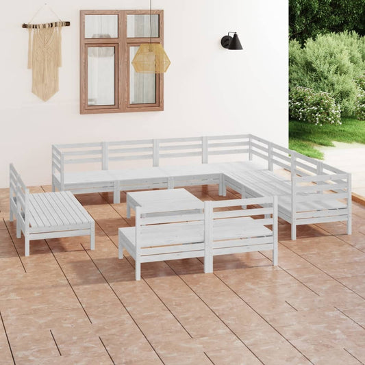 12 Piece Garden Lounge Set Solid Pinewood White