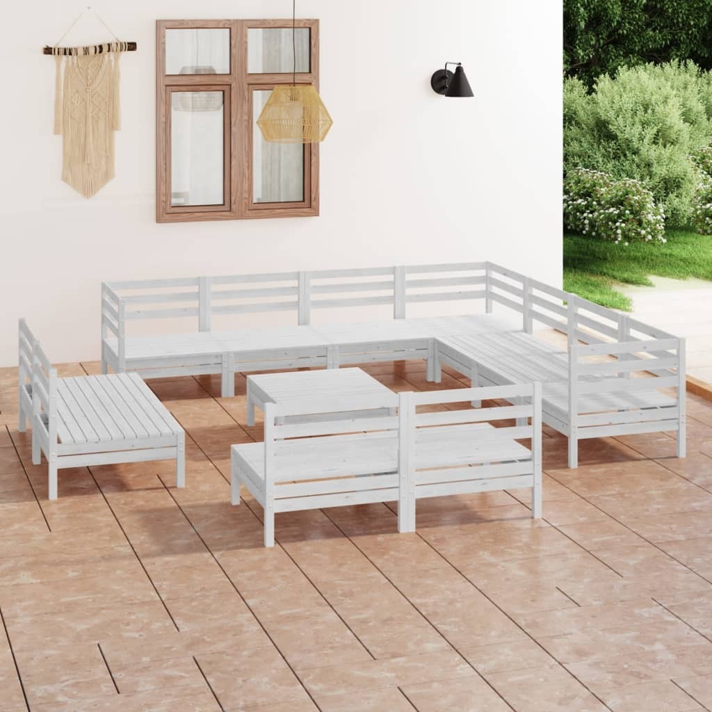 12 Piece Garden Lounge Set Solid Pinewood White