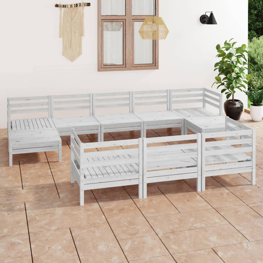 10 Piece Garden Lounge Set White Solid Pinewood