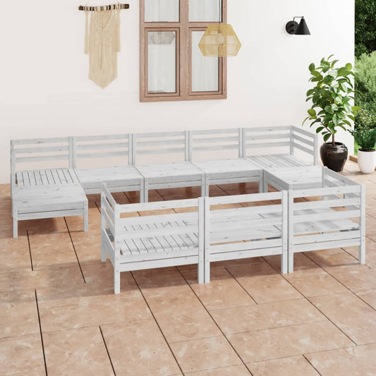 10 Piece Garden Lounge Set White Solid Pinewood