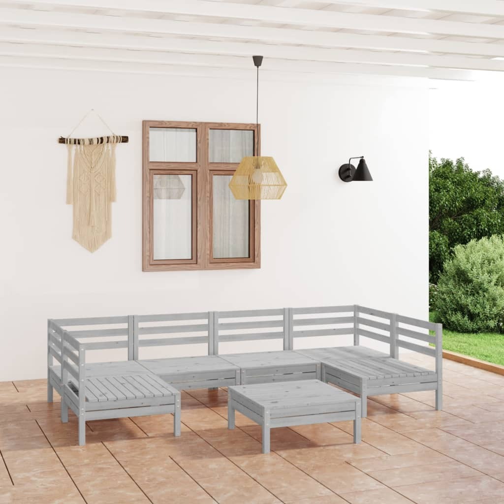 7 Piece Garden Lounge Set White Solid Pinewood